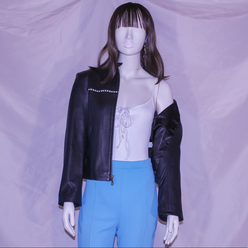 Black and White Leather 70’s Jacket
